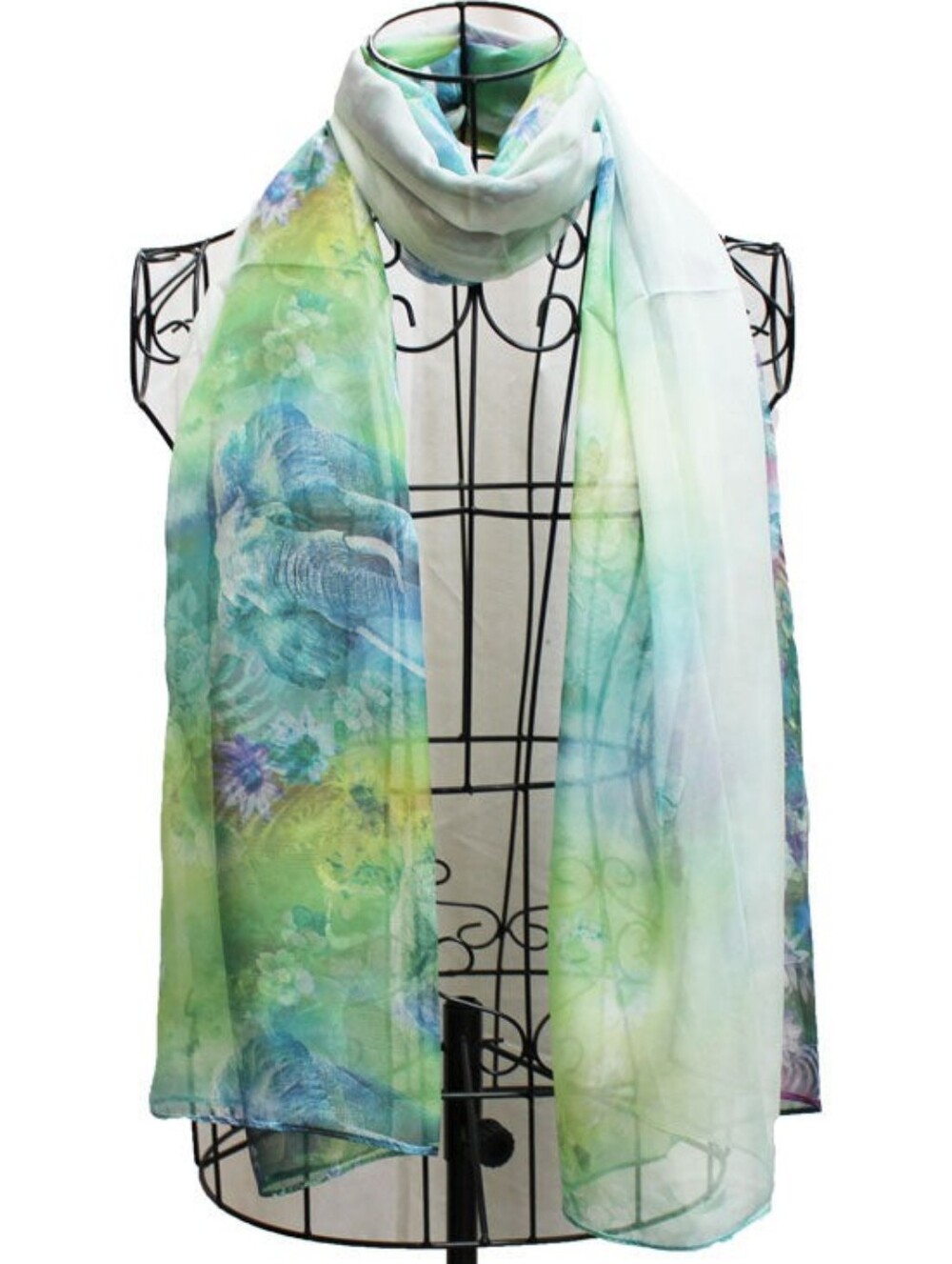 MAX ACCESSORIES Blue/Green Elephant Silk Like Scarf - Picture 2 of 6